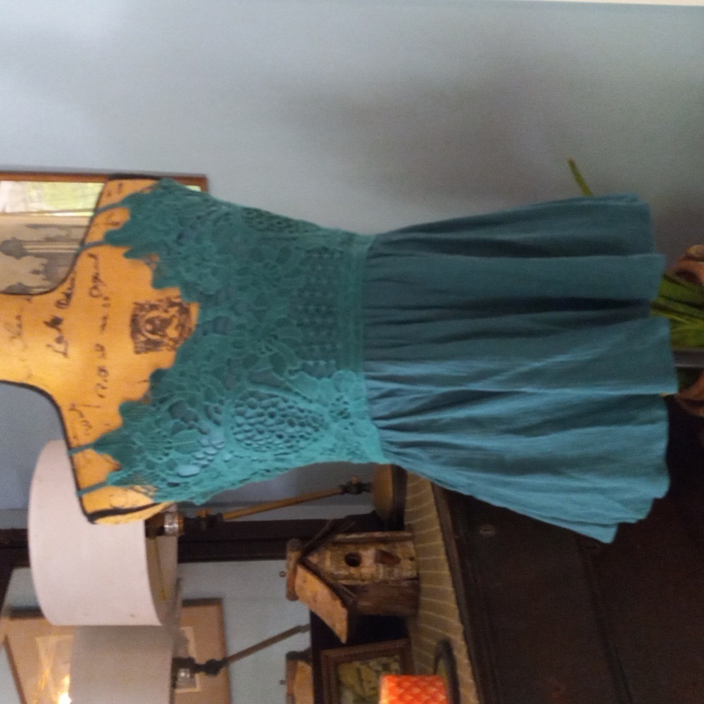 Maurices Teal Blue Floral Crochet and Crinkle Stra